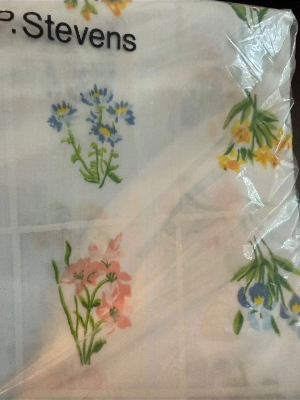 Utica No Iron Percale Floral Full Flat Sheet - White with Multi-Color Flowers